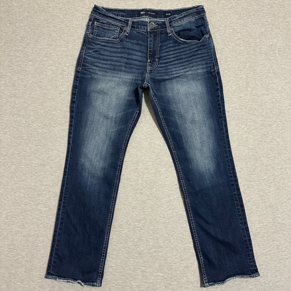 BKE Jake Straight Leg Dark Wash Denim Jeans Contrast Stitching Mens 32x30
